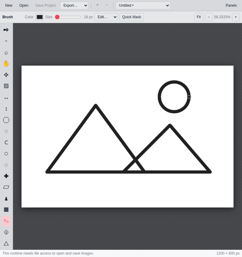 Fotohop image editor running as a napplet, with a simple mountain-and-sun drawing on its canvas.